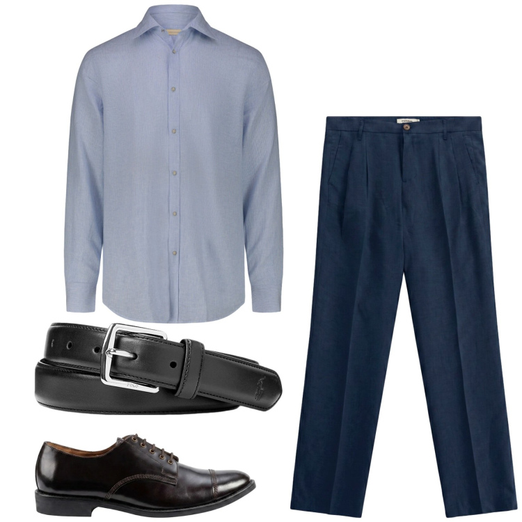 Outfit uomo - Total look #2435363. Stile Business/Elegante per Ufficio. Abbinamento con cinture, scarpe stringate, camicie, pantaloni.