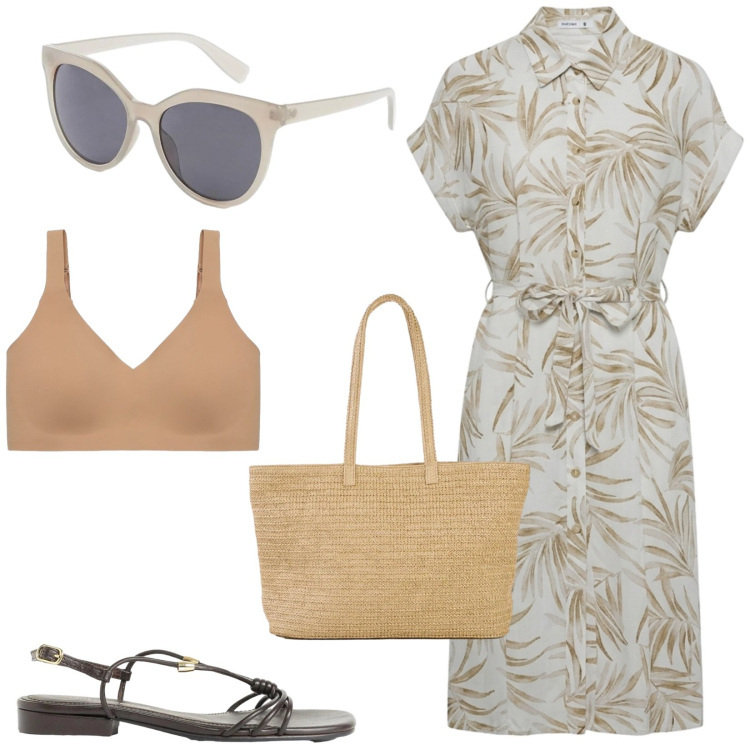 Outfit donna - Total look #2435366. Stile Chic per Tutti i giorni. Abbinamento con shopping bag, sandali, occhiali da sole, reggiseni, vestiti chemisier.