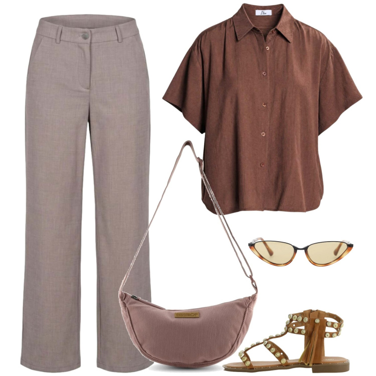 Outfit donna - Capri. Stile Casual per Tutti i giorni. Abbinamento con pantaloni, camicie a manica corta, sandali, occhiali da sole, borse a tracolla.