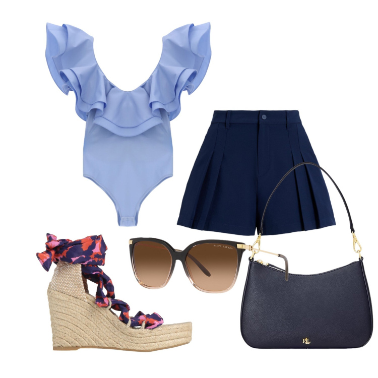 Outfit donna - Luglio. Stile Casual chic per Tutti i giorni. Abbinamento con espadrillas, occhiali da sole, borse a spalla, minigonne, top.