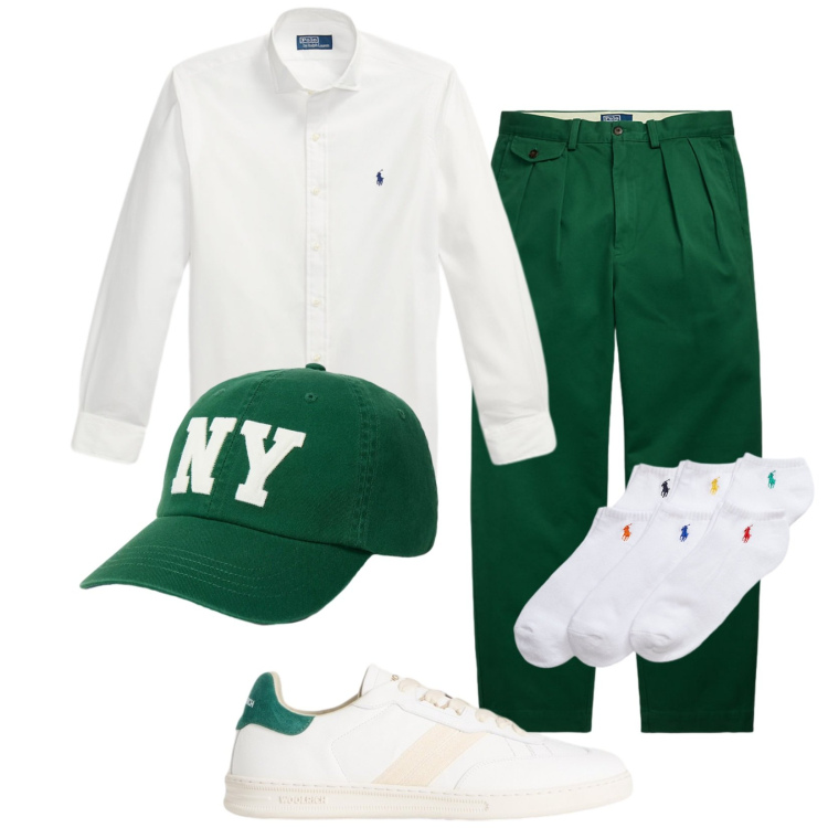 Outfit uomo - Incontriamoci al club. Stile Trendy per Tutti i giorni. Abbinamento con sneakers, pantaloni, calzini, cappelli con visiera, camicie.