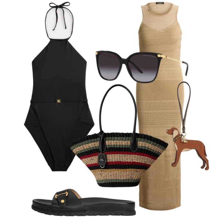 Outfit donna - Al mare con Teo. Stile Chic per Mare. Abbinamento con vestiti lunghi, ciabatte, occhiali da sole, borse tote, ciondoli, costumi interi.