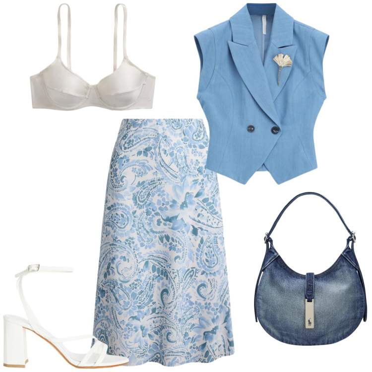 Outfit donna - Boho fantasy. Stile Boho per Tutti i giorni. Abbinamento con sandali in pelle, gilet, borse a spalla, reggiseni, gonne.