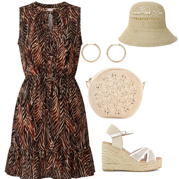 Outfit donna - Un gelato fresco. per Tutti i giorni. Abbinamento con orecchini, borse a tracolla, cappelli, vestiti corti, zeppe.