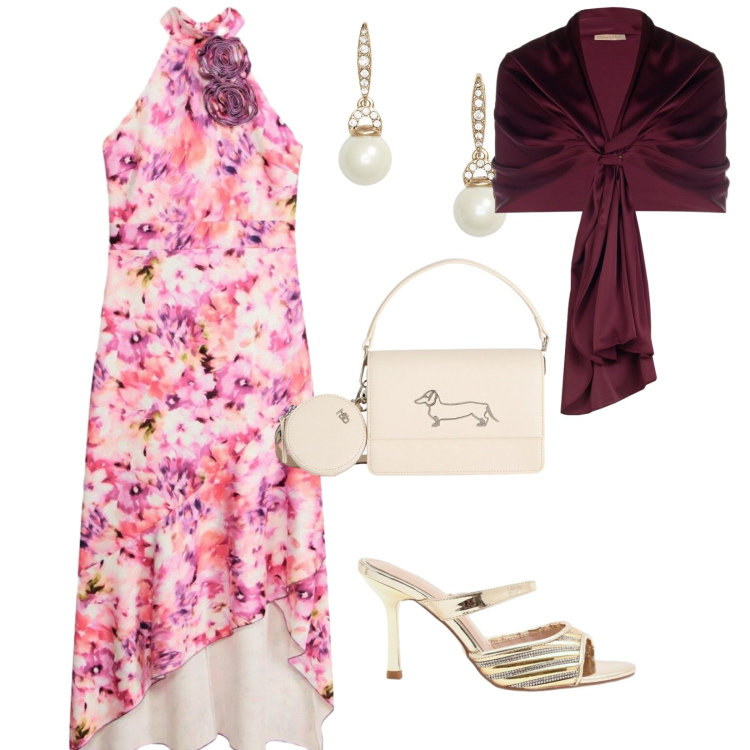 Outfit donna - Cerimonia. per Cerimonia. Abbinamento con vestiti, stole, sabot, borse a tracolla, orecchini.