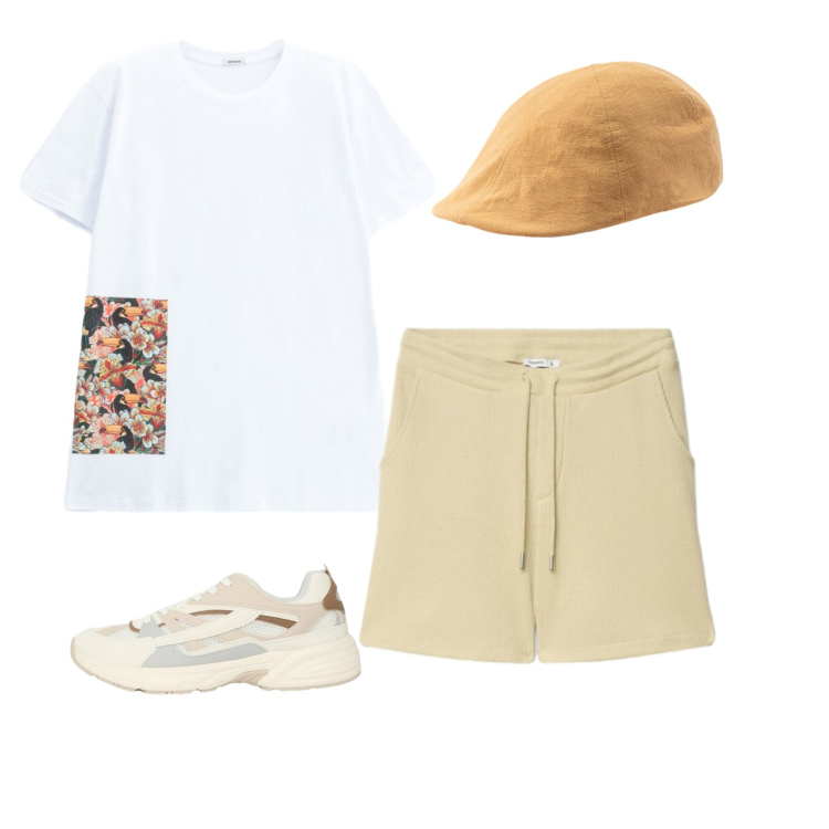 Outfit uomo - Total look #2435558. Stile Trendy per Mare. Abbinamento con bermuda, sneakers, cappelli con visiera, t-shirt.