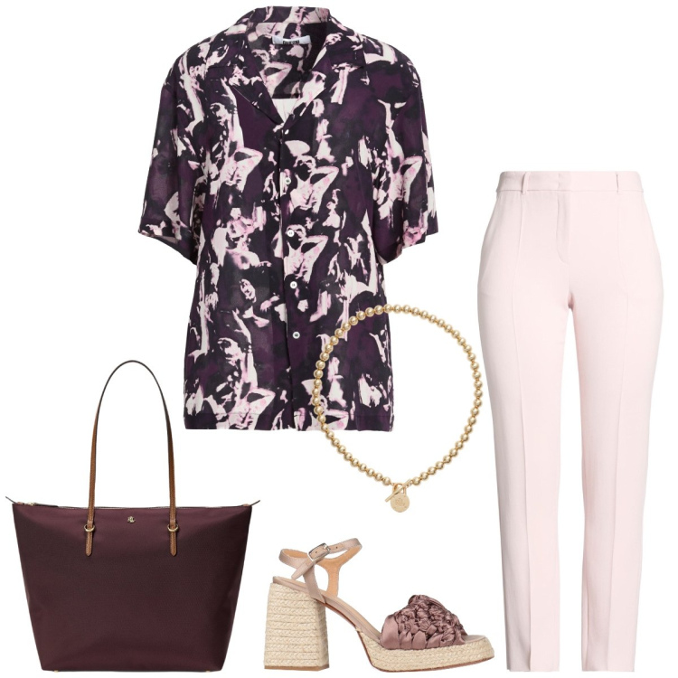 Outfit donna - Total look #2435566. Stile Casual chic per Tutti i giorni. Abbinamento con pantaloni, espadrillas, camicie a manica corta, collane, borse tote.