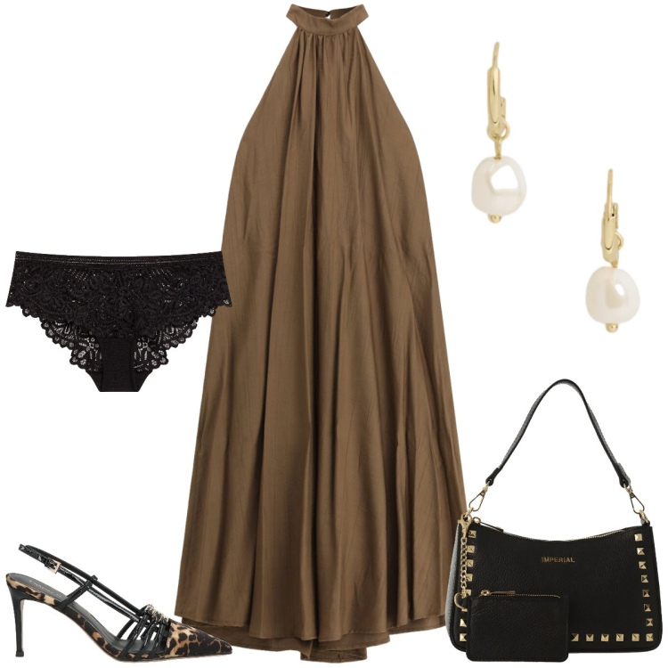 Outfit donna - Total look #2435582. Stile Chic per Serata fuori. Abbinamento con décolleté, culotte, vestiti lunghi, borse a spalla, orecchini.