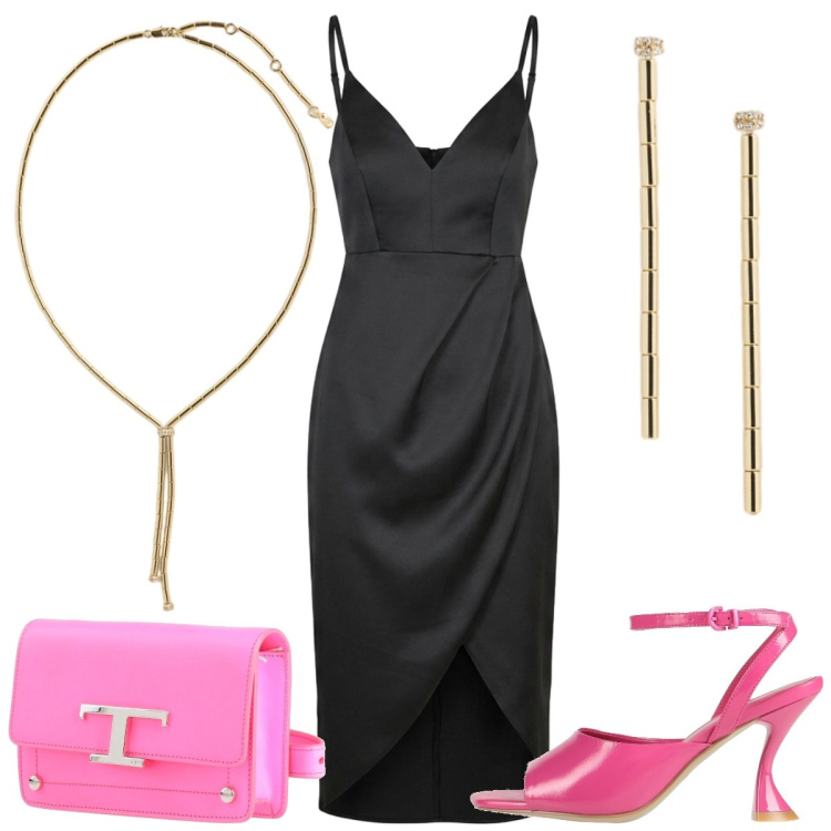 Outfit donna - Total look #2435587. Stile Chic per Serata fuori. Abbinamento con marsupi, sandali in pelle, orecchini, collane, vestiti asimmetrici.