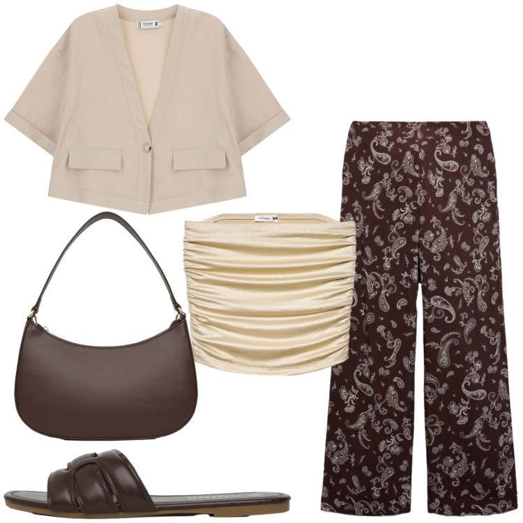 Outfit donna - Giacca relaxed. Stile Casual per Serata fuori. Abbinamento con pantaloni, top, borse a tracolla, ciabatte, cappotti.