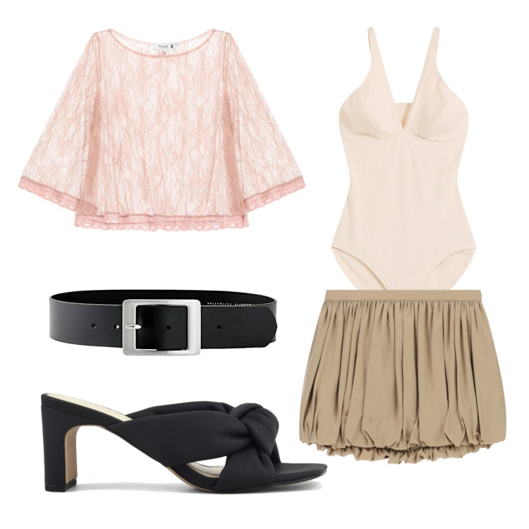 Outfit donna - Rosa di giorno. Stile Casual chic per Tutti i giorni. Abbinamento con cinture, body, minigonne, top, sandali col tacco.
