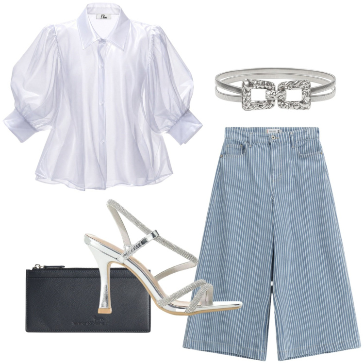 Outfit donna - Accessori silver. Stile Bon Ton per Tutti i giorni. Abbinamento con camicie a manica corta, portafogli, jeans, cinture, sandali col tacco.