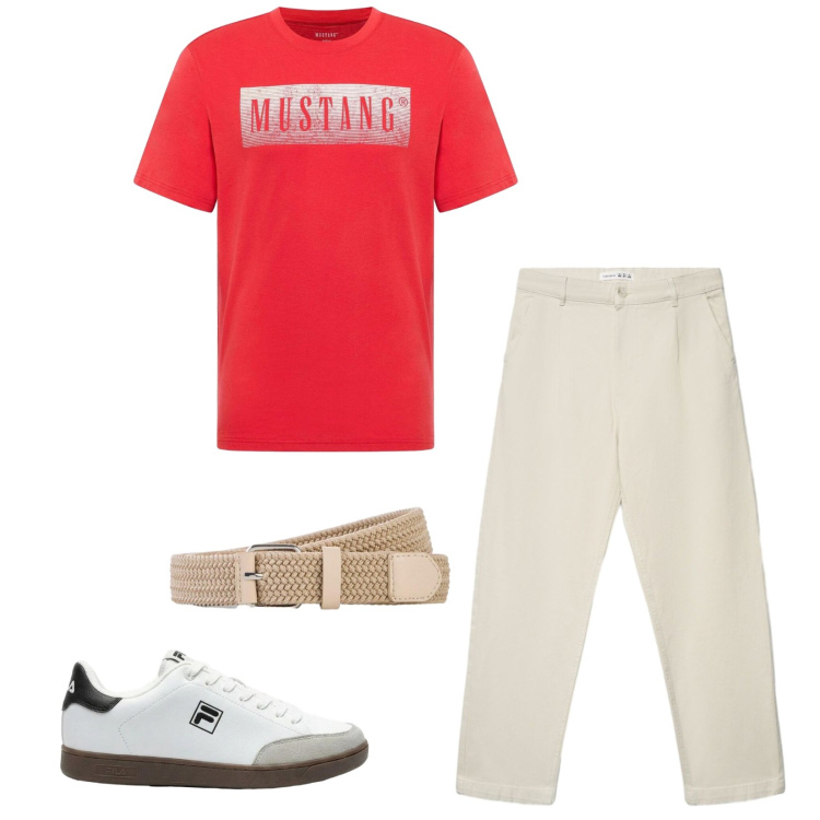 Outfit uomo - Total look #2435672. Stile Casual per Tutti i giorni. Abbinamento con sneakers, cinture, t-shirt, pantaloni chino.