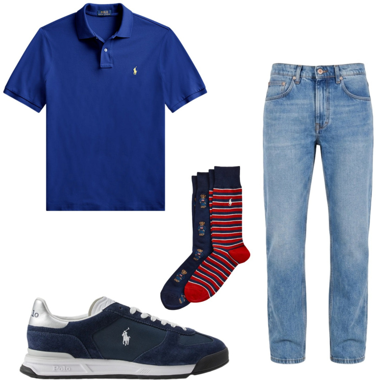 Outfit uomo - Total look #2435679. Stile Casual per Tutti i giorni. Abbinamento con jeans, polo, sneakers, calzini.