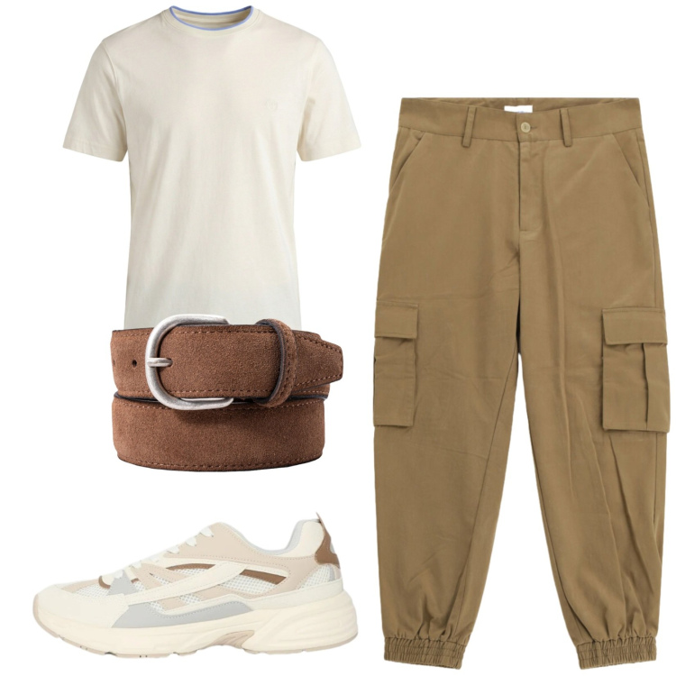 Outfit uomo - Total look #2435681. Stile Casual per Tutti i giorni. Abbinamento con t-shirt, sneakers, cinture, pantaloni cargo.