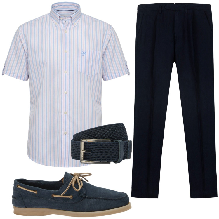 Outfit uomo - In ufficio con stile. Stile Business/Elegante per Ufficio. Abbinamento con scarpe stringate, camicie a manica corta, cinture, pantaloni.