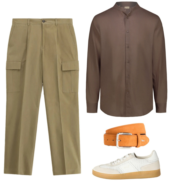 Outfit uomo - Safari urbano. Stile Urban per Ufficio. Abbinamento con sneakers, cinture, camicie, pantaloni cargo.