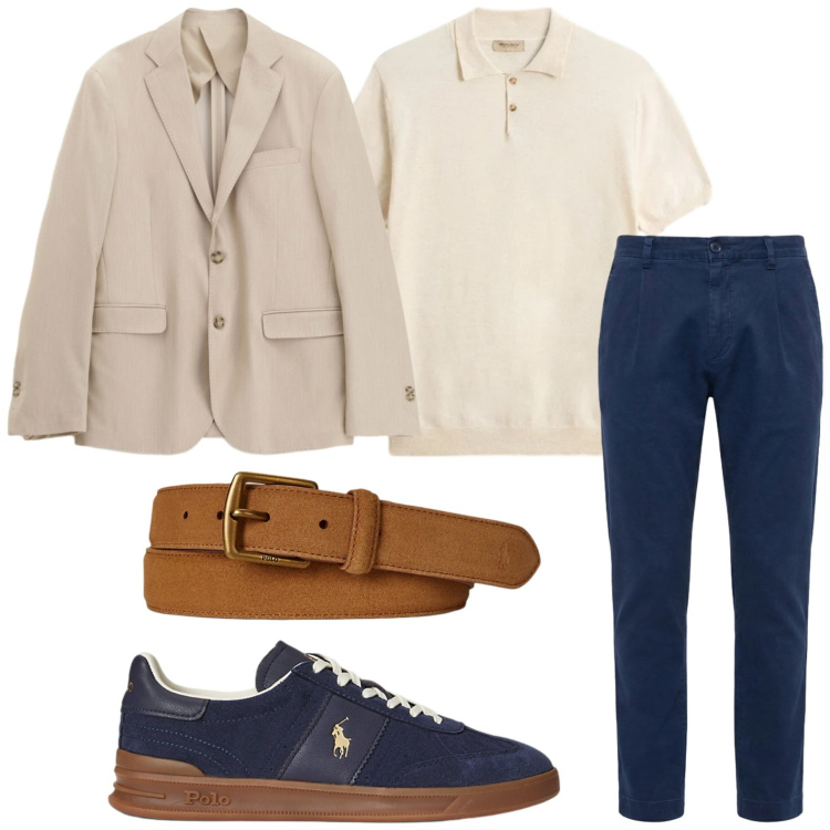 Outfit uomo - Le sneakers iconiche. Stile Trendy per Ufficio. Abbinamento con pantaloni, polo, sneakers, cinture, giacche.