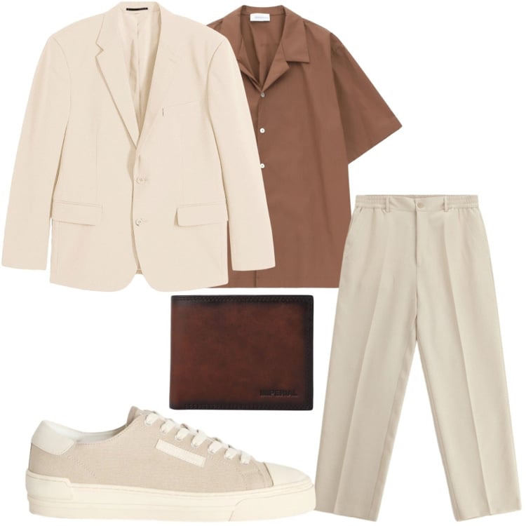 Outfit uomo - Occasione informale. Stile Casual per Ufficio. Abbinamento con giacche, sneakers, pantaloni, camicie a manica corta, portafogli.