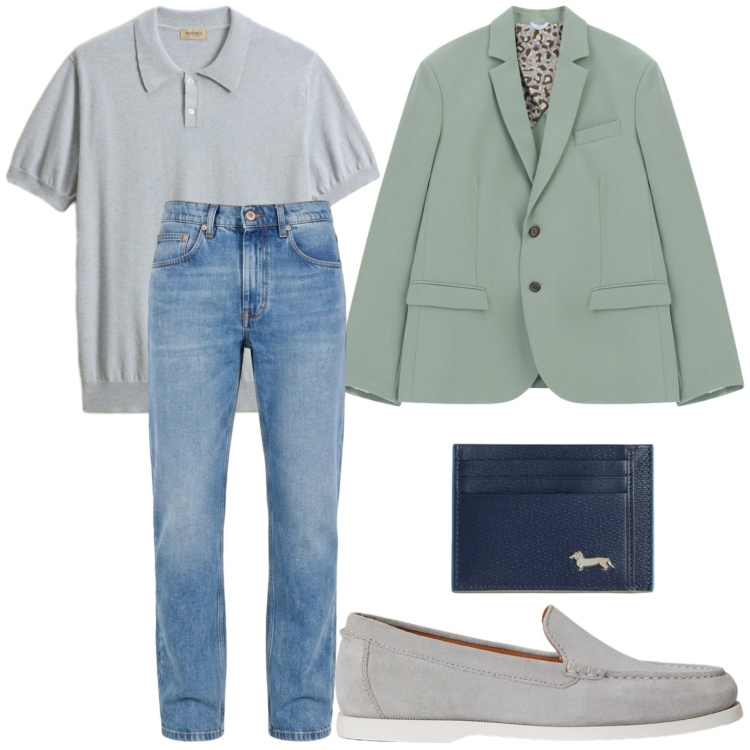 Outfit uomo - Capi distintivi. Stile Trendy per Tutti i giorni. Abbinamento con portafogli, jeans, polo, scarpe stringate, giacche.