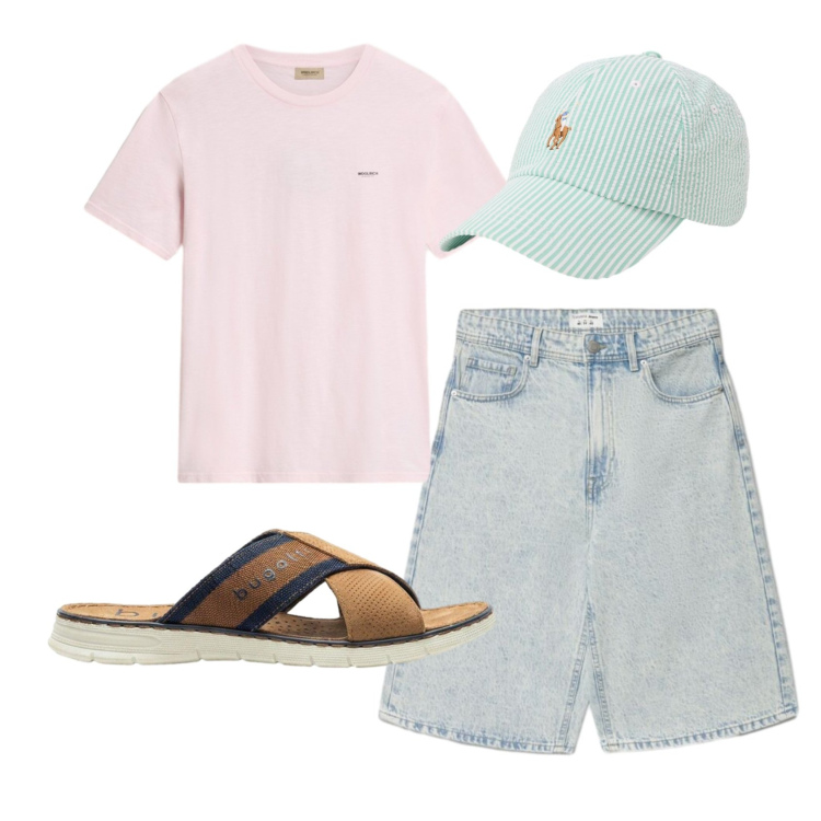 Outfit uomo - Total look #2435746. Stile Casual per Tutti i giorni. Abbinamento con sandali, shorts, cappelli con visiera, t-shirt.