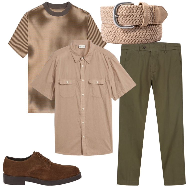 Outfit uomo - Total look #2435760. Stile Casual per Tutti i giorni. Abbinamento con camicie a manica corta, scarpe stringate, pantaloni chino, cinture, t-shirt.