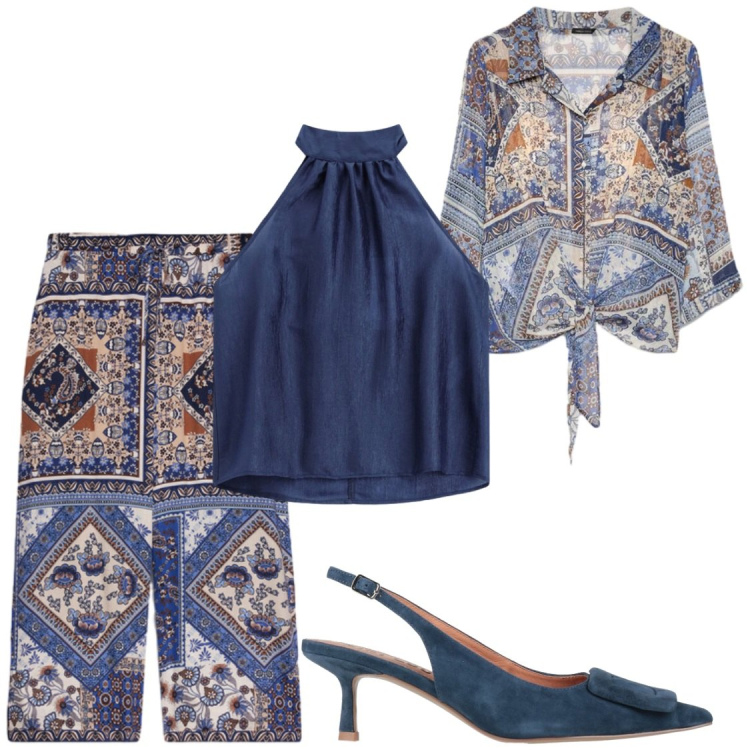 Outfit donna - Fiorella Rubino in stampe. Stile Chic per Serata fuori. Abbinamento con décolleté, bluse, pantaloni, top.