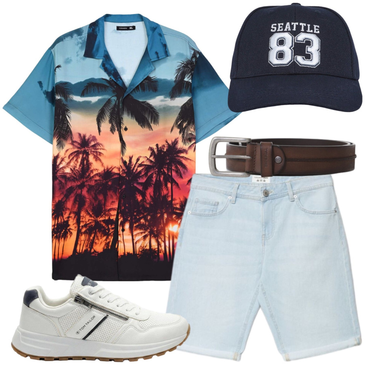 Outfit uomo - Total look #2435767. Stile Casual per Tutti i giorni. Abbinamento con sneakers, cappelli, camicie a manica corta, shorts, cinture.