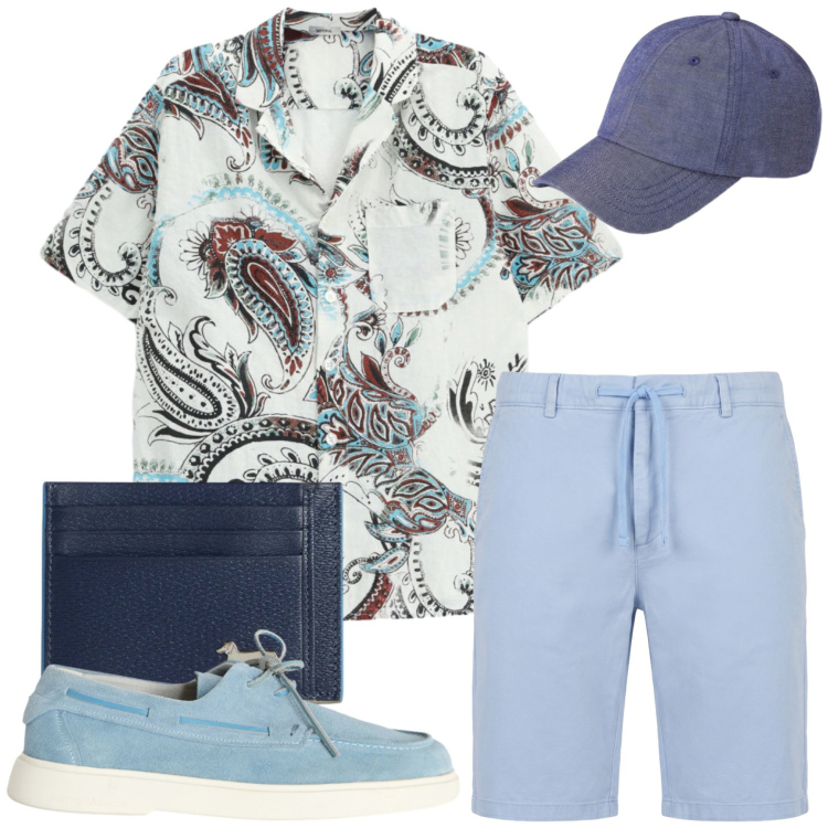Outfit uomo - Total look #2435768. Stile Casual per Tutti i giorni. Abbinamento con portafogli, scarpe stringate, bermuda, cappelli con visiera, camicie a manica corta.
