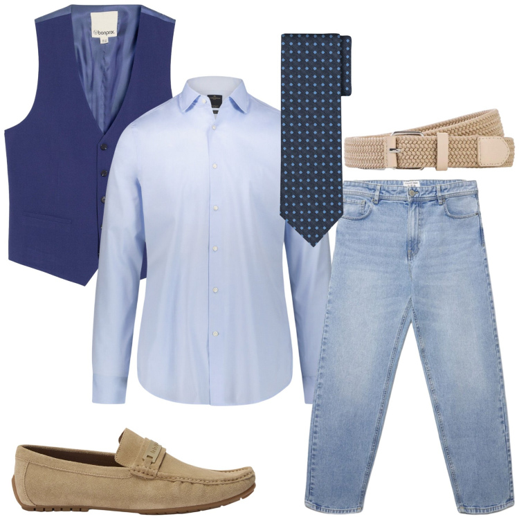 Outfit uomo - Total look #2435770. Stile Urban per Tutti i giorni. Abbinamento con gilet, cinture, scarpe stringate, jeans, camicie, cravatte.