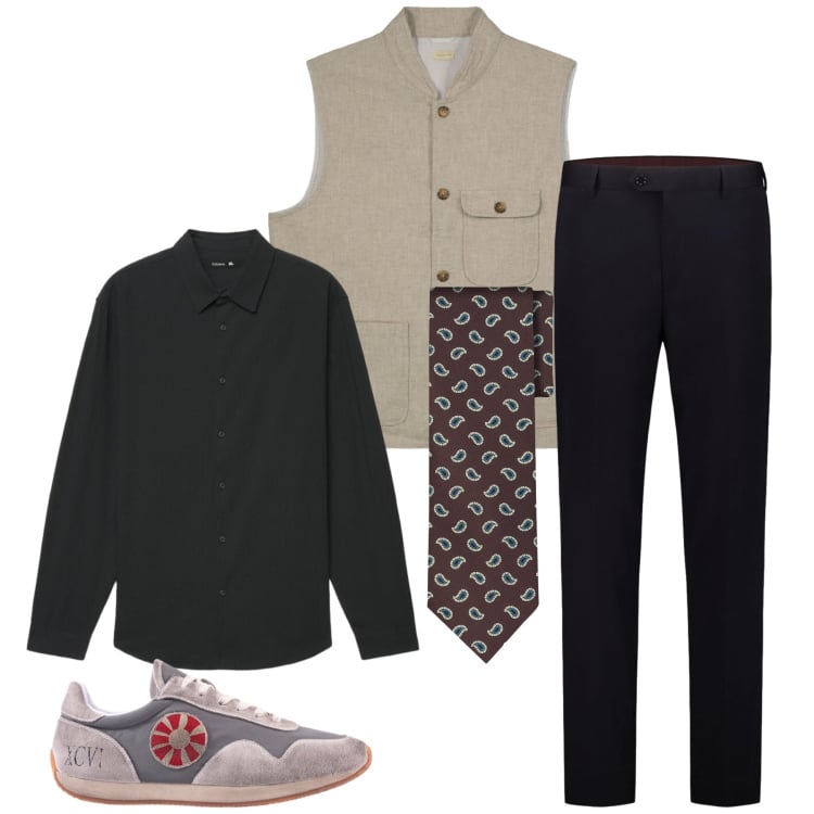 Outfit uomo - Total look #2435773. Stile Casual per Tutti i giorni. Abbinamento con camicie, pantaloni, cravatte, sneakers, gilet.
