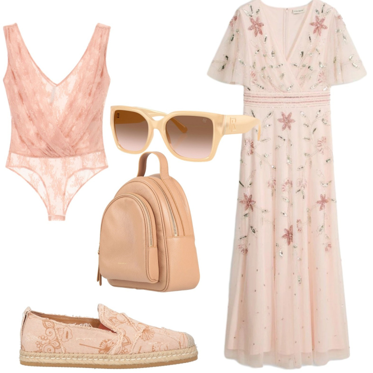 Outfit donna - Curvy. Stile Casual chic per Serata fuori. Abbinamento con espadrillas, zaini, vestiti lunghi, body, occhiali da sole.