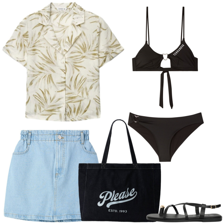 Outfit donna - Il top è il bikini. Stile Basic per Mare. Abbinamento con bikini, minigonne, bikini, sandali, camicie a manica corta, shopping bag.