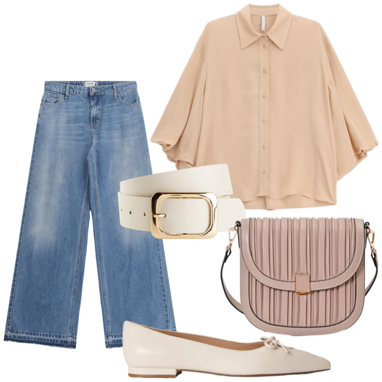Outfit donna - Total look #2435810. Stile Bon Ton per Ufficio. Abbinamento con cinture, borse a tracolla, camicie, jeans, ballerine.