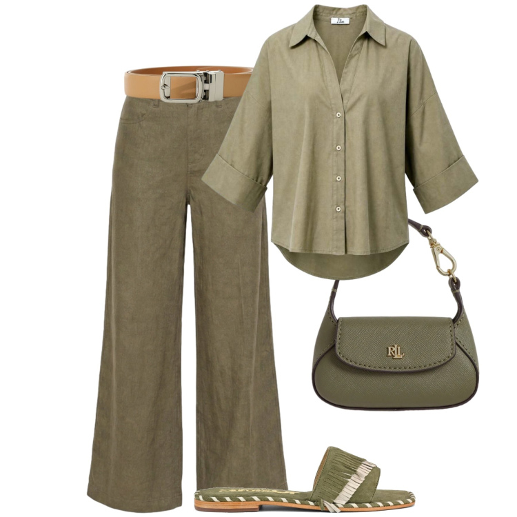 Outfit donna - Camicia in lino passpartout-@susystyle. Stile Urban per Tutti i giorni. Abbinamento con pantaloni a palazzo, camicie a manica corta, borse a mano, cinture, ciabatte.