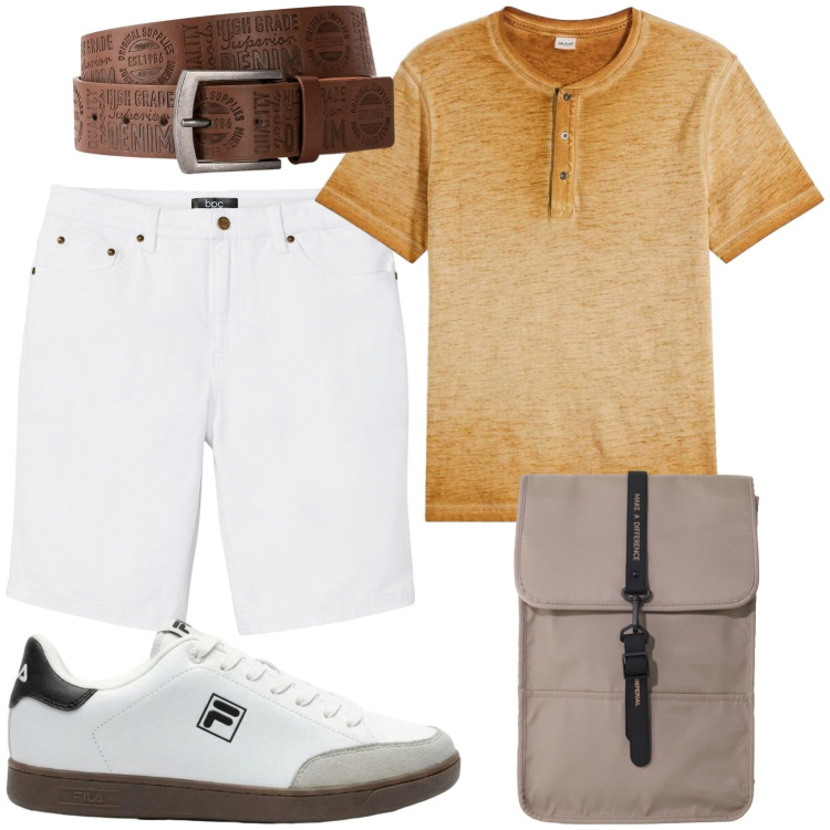 Outfit uomo - Total look #2435826. Stile Casual per Tutti i giorni. Abbinamento con cinture, bermuda, sneakers, t-shirt, borse sportive.