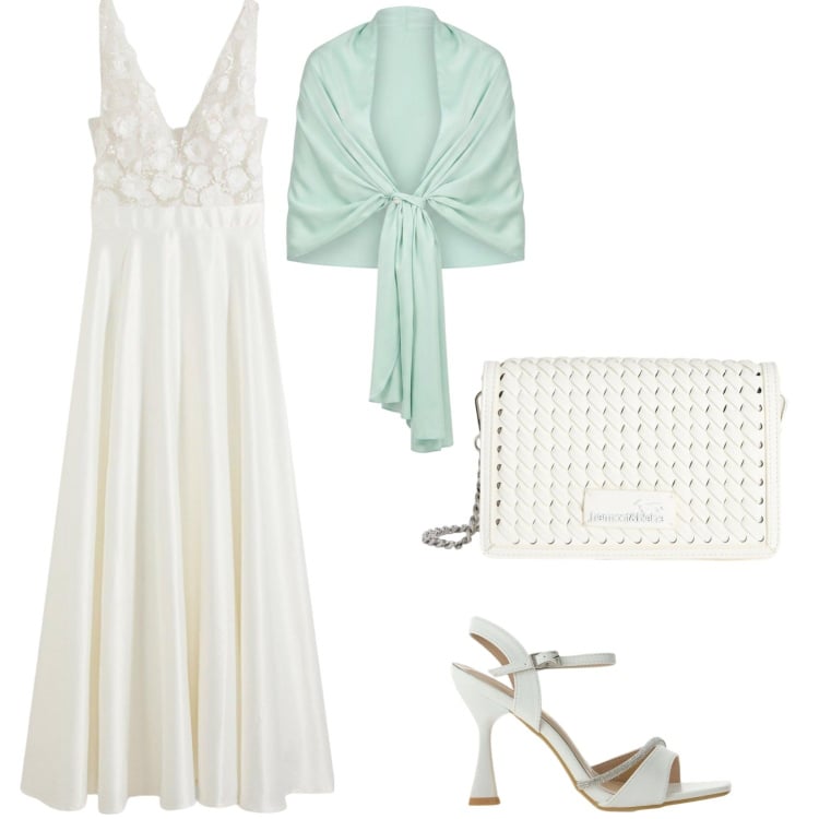 Outfit donna - Cerimonia. Stile Glamour per Cerimonia. Abbinamento con vestiti, borse a tracolla, stole, sandali gioiello.