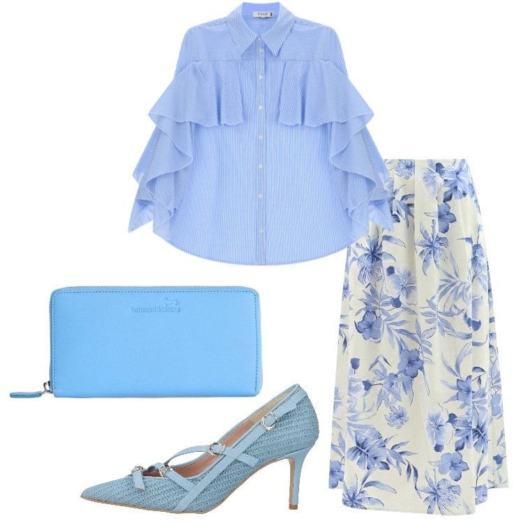 Outfit donna - Drappeggi e Ruches - @tiffany22. Stile Romantica per Serata fuori. Abbinamento con décolleté, portafogli, camicie, gonne lunghe.