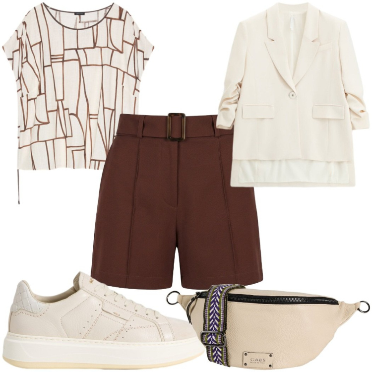Outfit donna - Total look #2435848. Stile Trendy per Tutti i giorni. Abbinamento con marsupi, shorts, blazer, t-shirt, sneakers.
