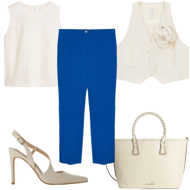 Outfit donna - Total look #2435850. Stile Casual chic per Tutti i giorni. Abbinamento con canottiere, gilet, décolleté, shopping bag, pantaloni.