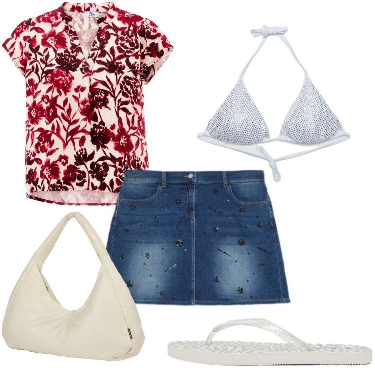 Outfit donna - Total look #2435857. Stile Trendy per Mare. Abbinamento con infradito, bikini, bluse, minigonne, borse a spalla.