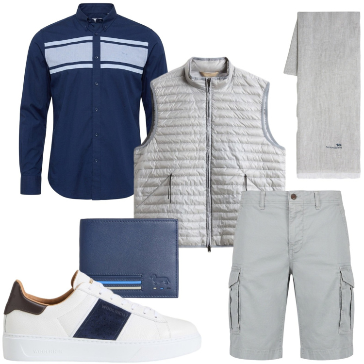 Outfit uomo - Look dinamico. Stile Casual per Tutti i giorni. Abbinamento con portafogli, sciarpe, bermuda, camicie, sneakers, piumini.