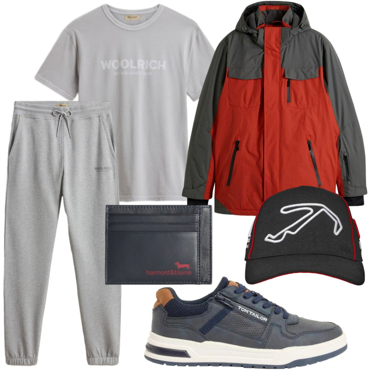 Outfit uomo - Stile contemporaneo. Stile Casual per Tutti i giorni. Abbinamento con giacche, sneakers, portafogli, cappelli con visiera, t-shirt, pantaloni.