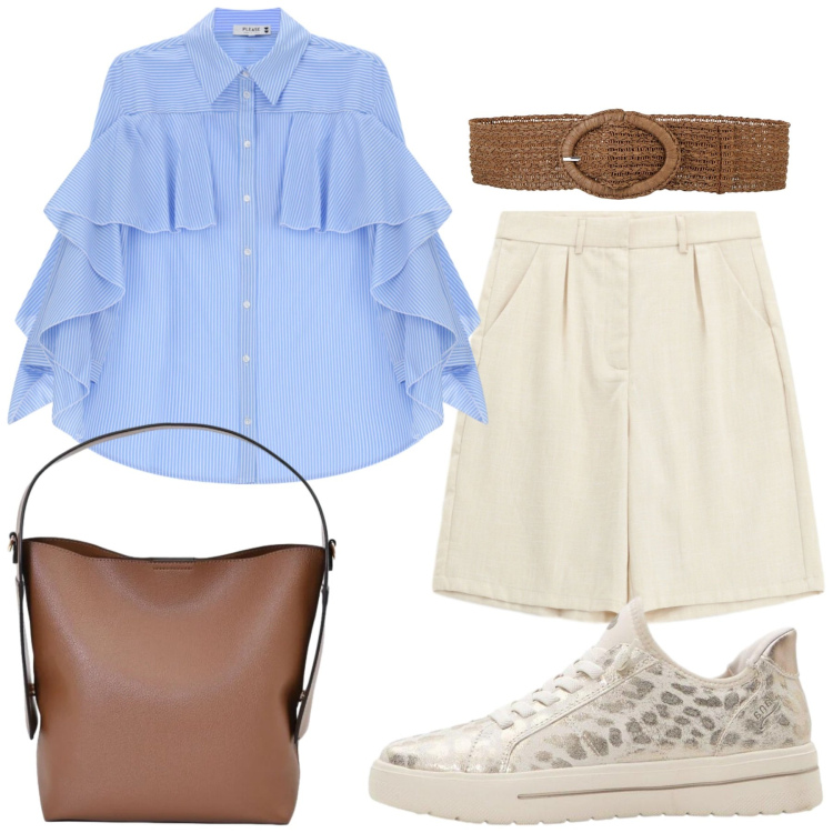 Outfit donna - Total look #2435903. Stile Romantica per Tutti i giorni. Abbinamento con cinture, sneakers, camicie, borse a mano, bermuda.