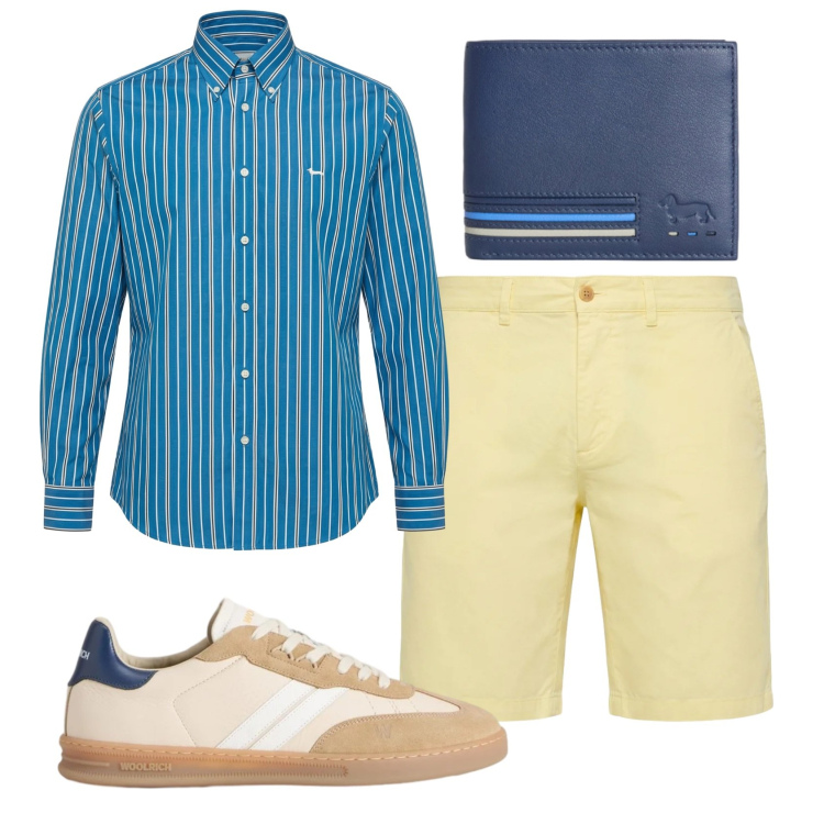 Outfit uomo - Total look #2435945. Stile Trendy per Serata speciale. Abbinamento con portafogli, bermuda, camicie, sneakers.
