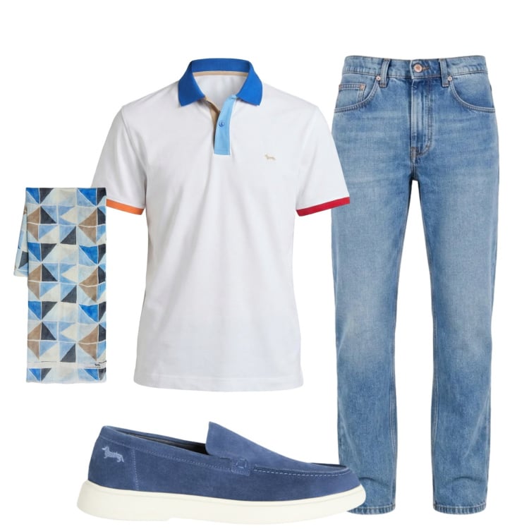 Outfit uomo - Total look #2435952. Stile Casual per Tutti i giorni. Abbinamento con sciarpe, polo, jeans, scarpe stringate.
