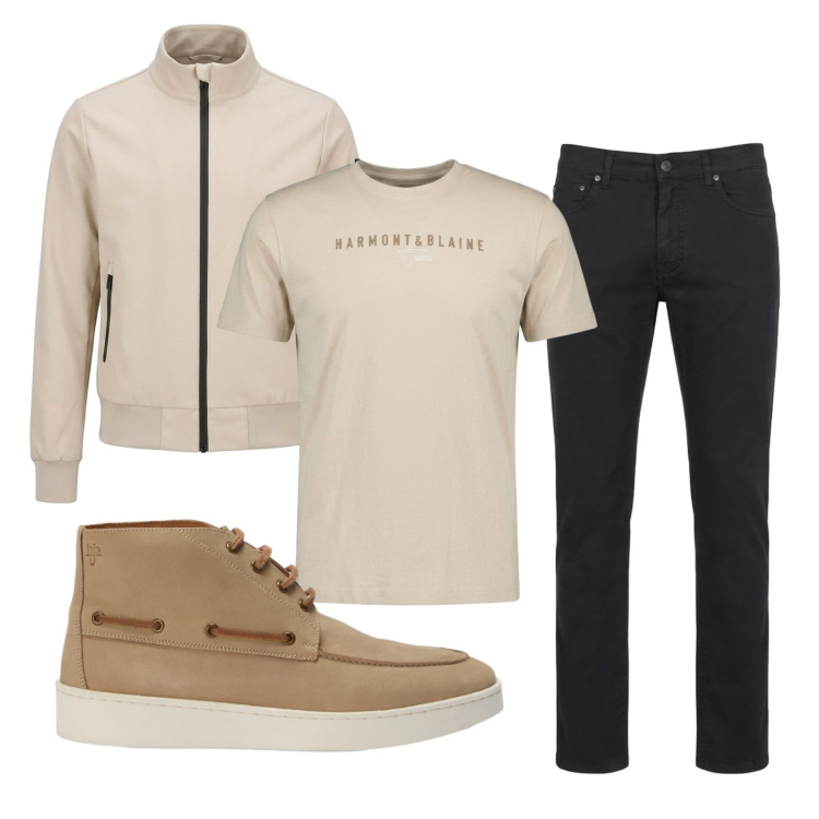 Outfit uomo - Total look #2435960. Stile Biker Rock per Tutti i giorni. Abbinamento con pantaloni, stivali e stivaletti, t-shirt, bomber.