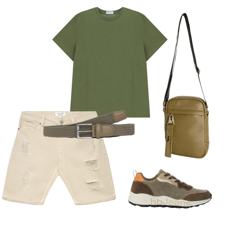 Outfit uomo - Safari urbano. per Tutti i giorni. Abbinamento con sneakers, borse sportive, cinture, bermuda, t-shirt.