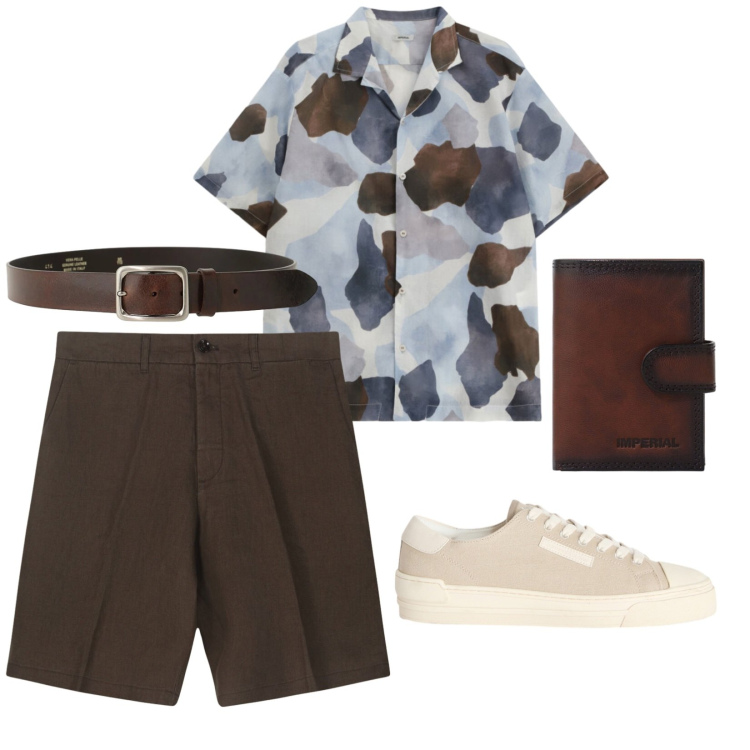 Outfit uomo - Urban. per Ufficio. Abbinamento con sneakers, bermuda, camicie a manica corta, portafogli, cinture.