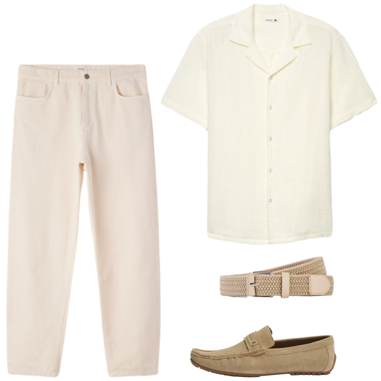 Outfit uomo - Chiaro di luglio. Stile Trendy per Tutti i giorni. Abbinamento con cinture, scarpe stringate, pantaloni, camicie a manica corta.